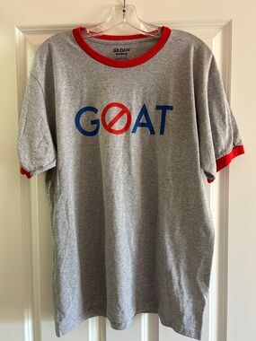 Gildan Heather Gray Ringer Tee with Red Trim and Blue/Red GOAT Print